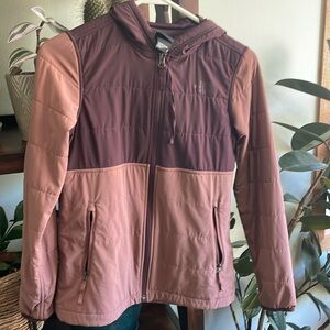 North Face light hooded jacket, maroon/burgundy
